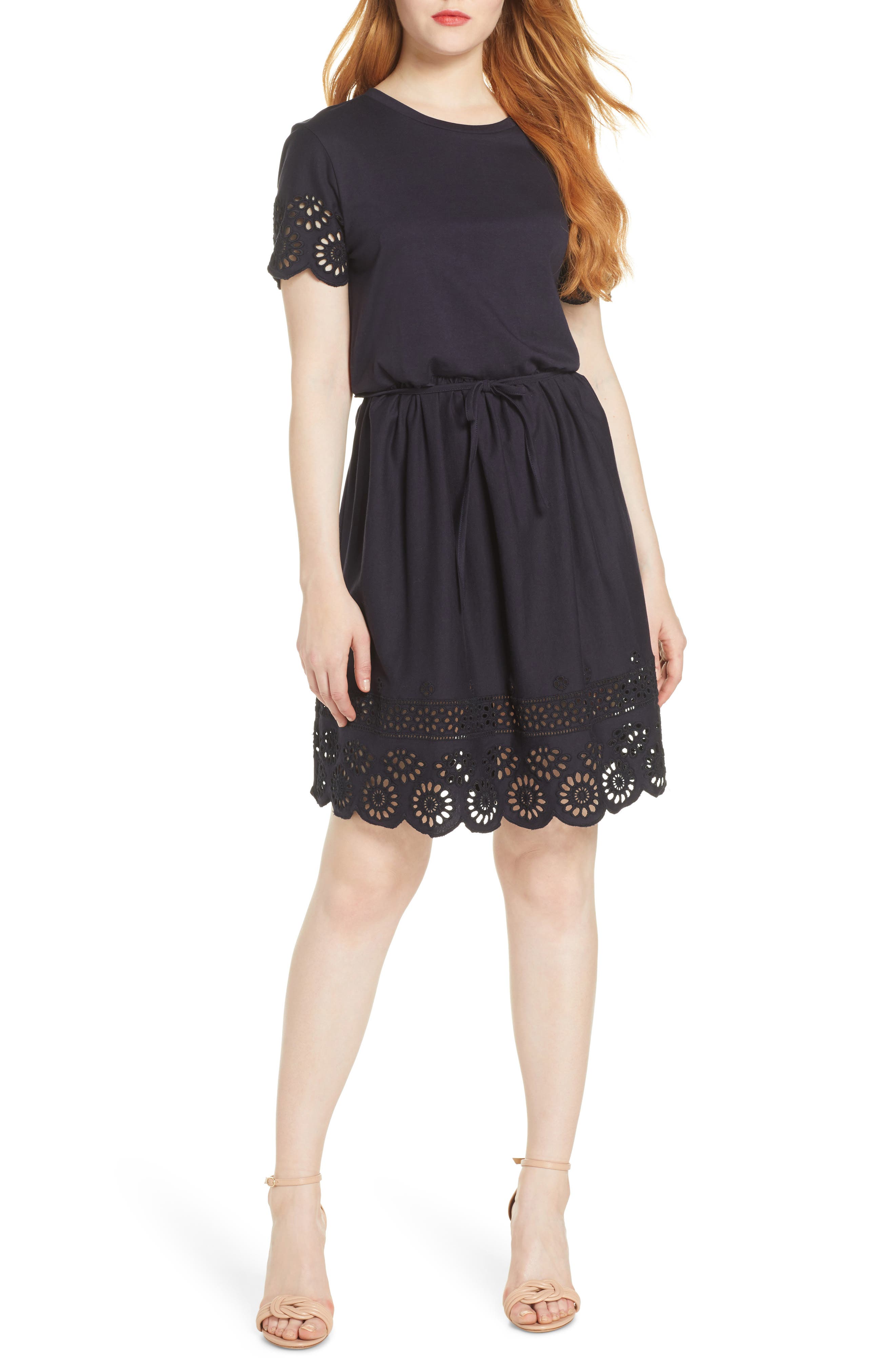 French Connection Santoline Cotton Eyelet Jersey Fit & Flare Dress ...