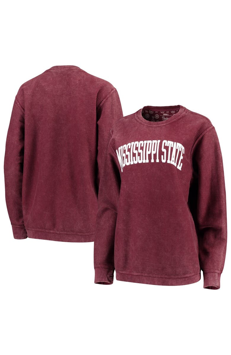 PRESSBOX Women's Pressbox Maroon Mississippi State Bulldogs Comfy Cord Vintage Wash Basic Arch Pullover Sweatshirt, Main, color, Maroon
