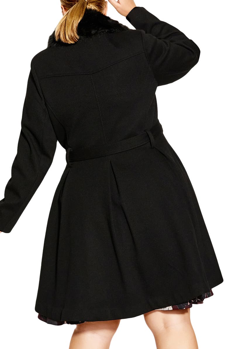 City Chic Rosemary Faux Fur Collar Coat, Alternate, color, Black