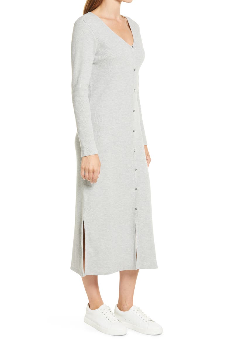 Caslon<sup>®</sup> Ribbed Front Button Knit Organic Cotton Blend Midi Dress, Alternate, color,