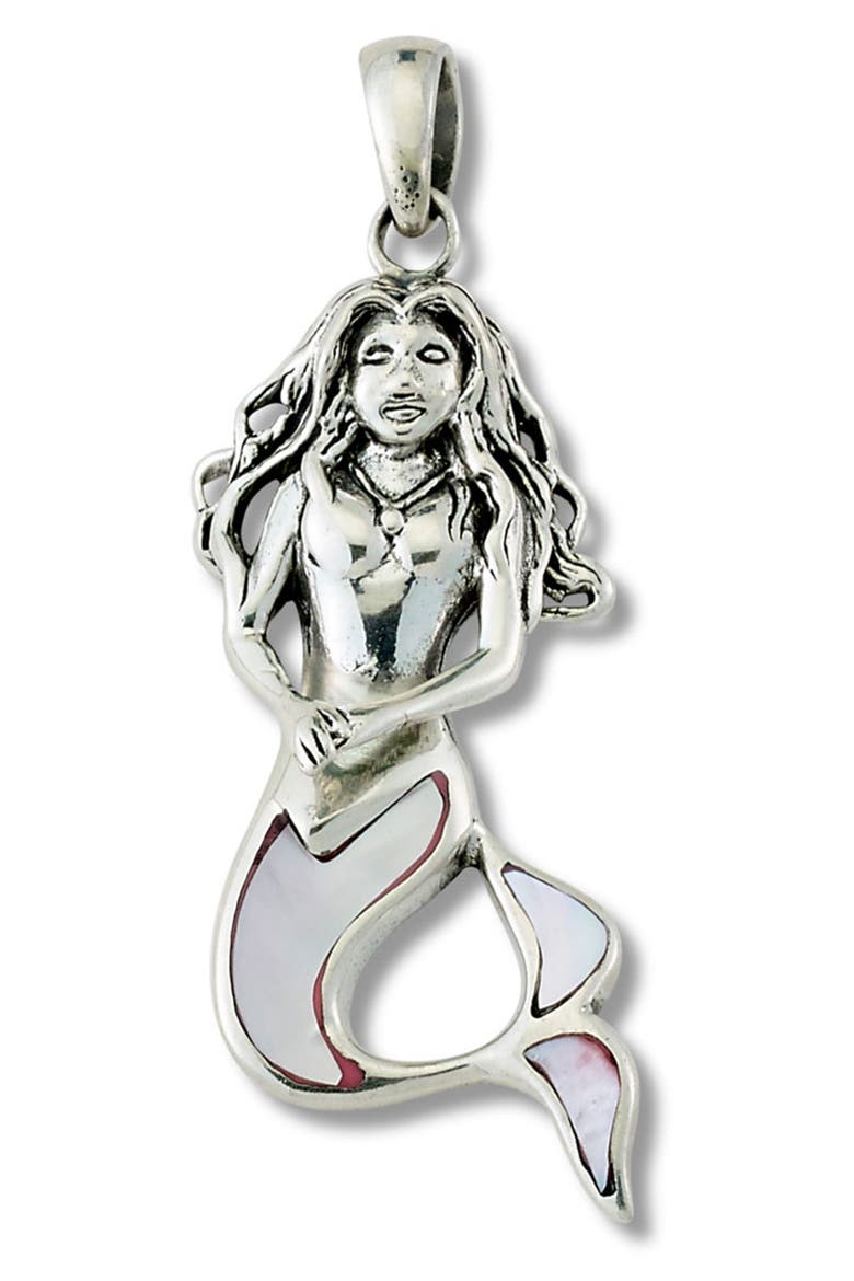 Sterling Silver Mother of Pearl Mermaid Pendant, Main, color, PINK