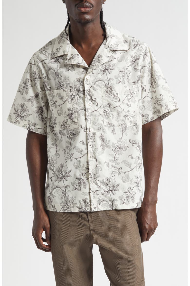Boxy Floral Camp Shirt, Main, color, DUSTY WHITE/ BLACK