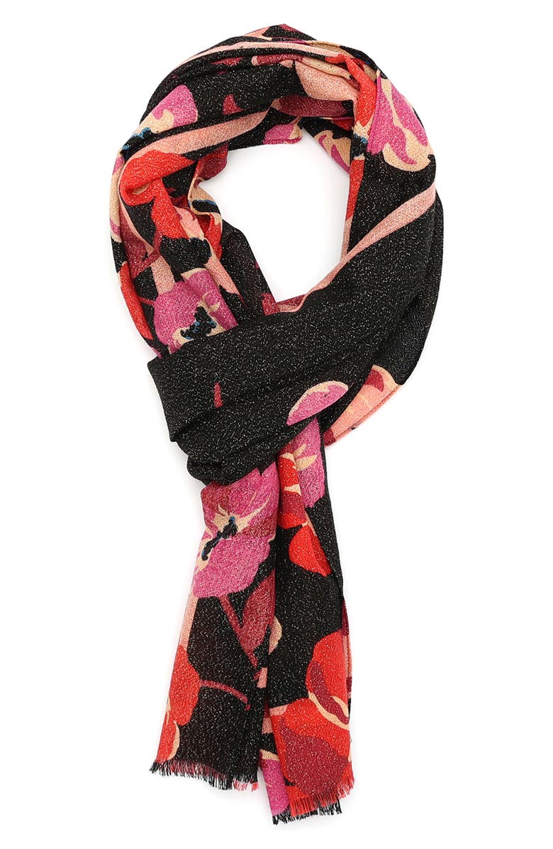 Kate Spade New York fall poppies wool blend oblong scarf, Alternate, color,