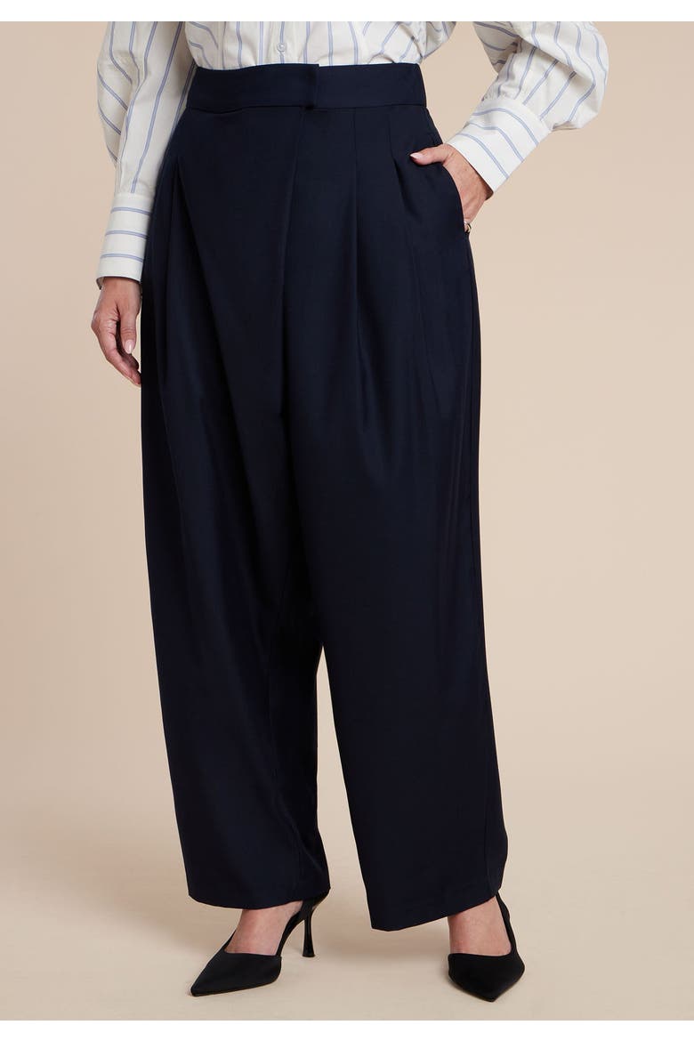 Pleated Straight Leg Trouser, Alternate, color, NAVY