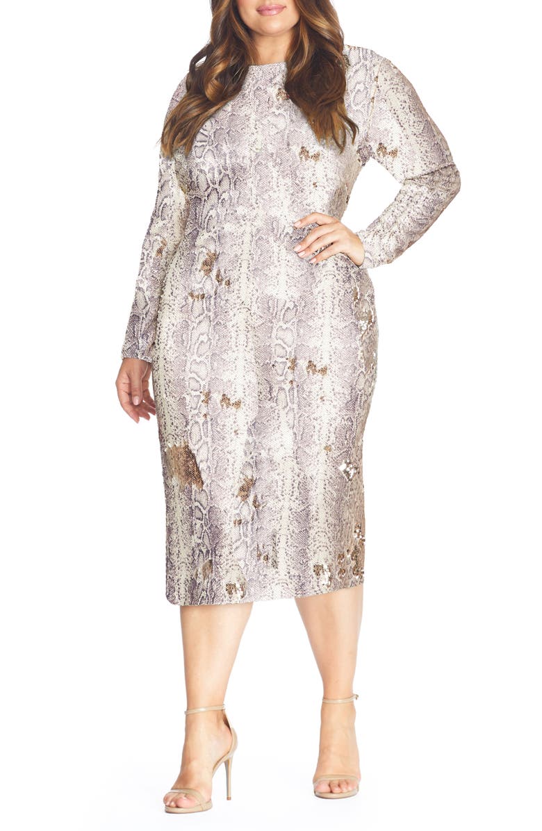 Dress the Population Emery Long Sleeve Sequin Cocktail Dress, Main, color, 