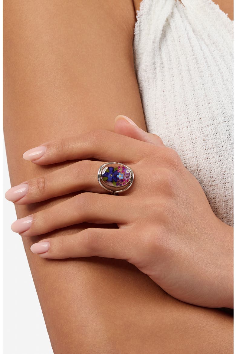 Dried Flowers Oval Ring, Alternate, color, SILVER