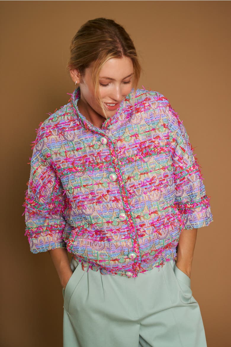 Casual Tweed Jacket With Trimming French multicolor, Alternate, color, Multicolour