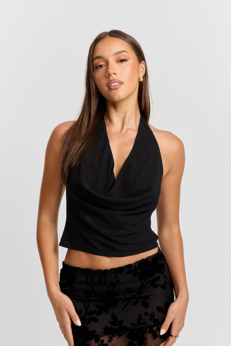 Odette Cowl-Halter Top, Alternate, color, Black