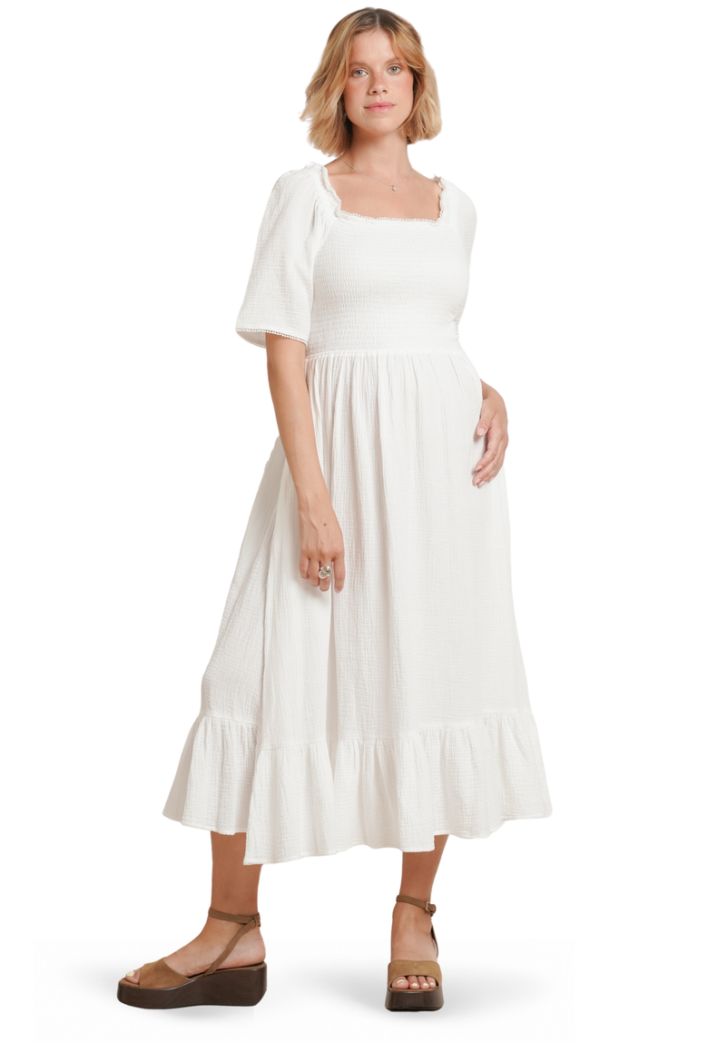 Raquel Maternity & Nursing Cotton Gauze Dress, Main, color, White