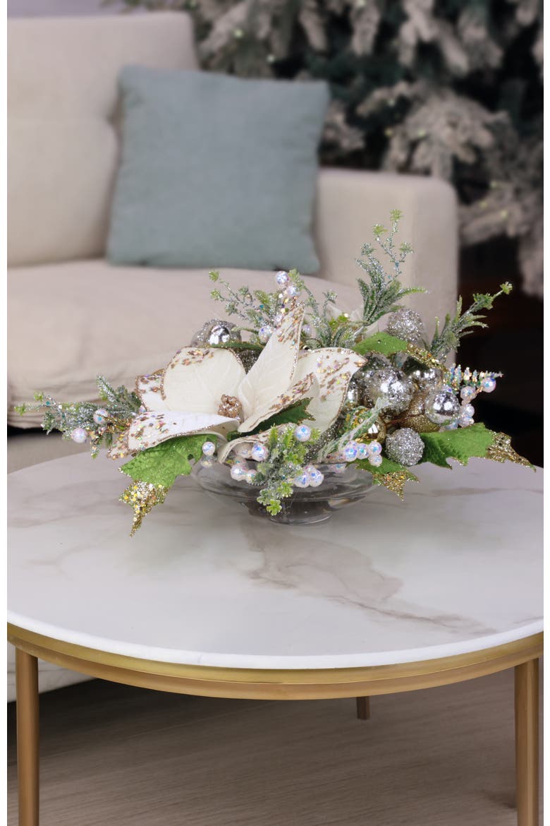 Small Poinsettia Centerpiece, Ivory, Alternate, color, White