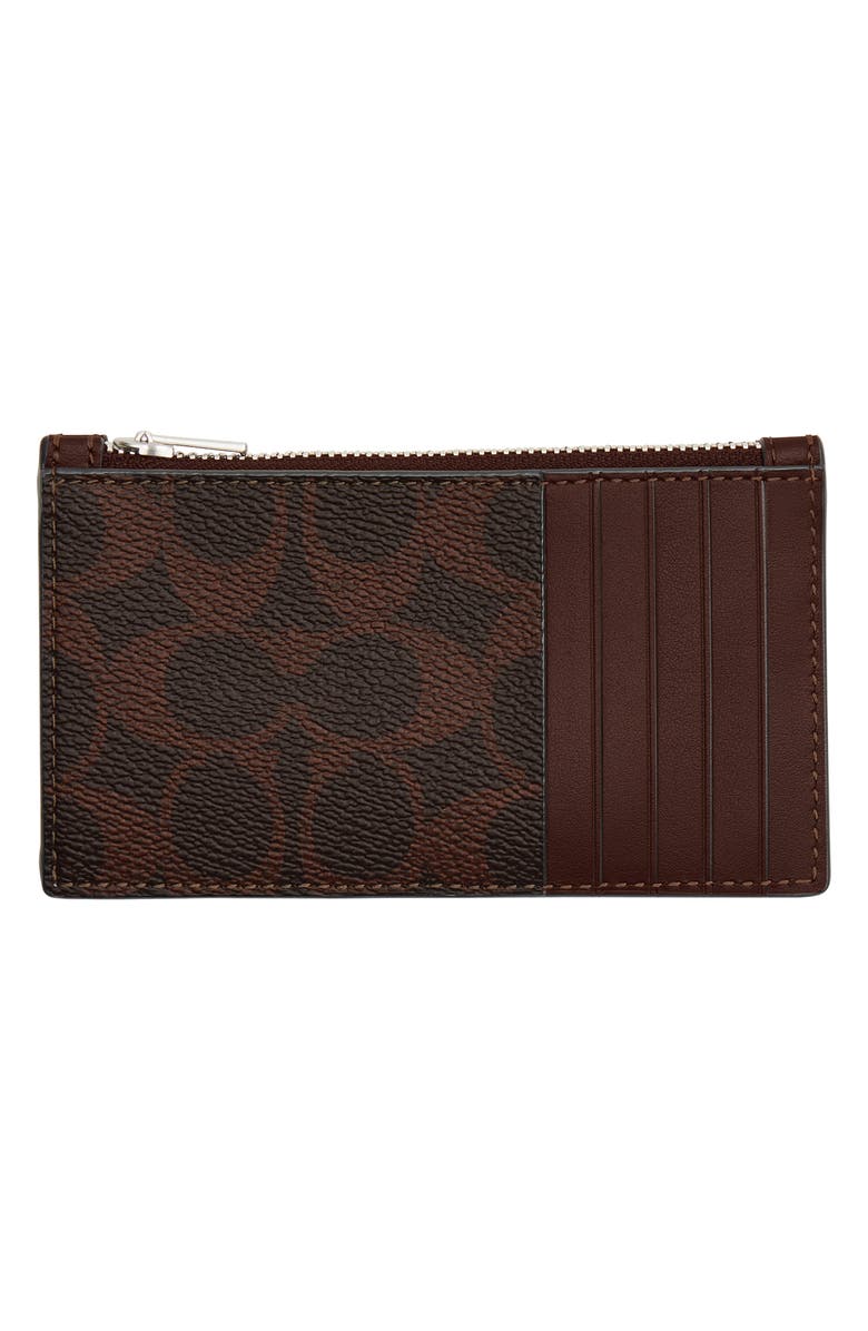 COACH Signature Coated Canvas & Leather Zip Card Case, Alternate, color, Maple