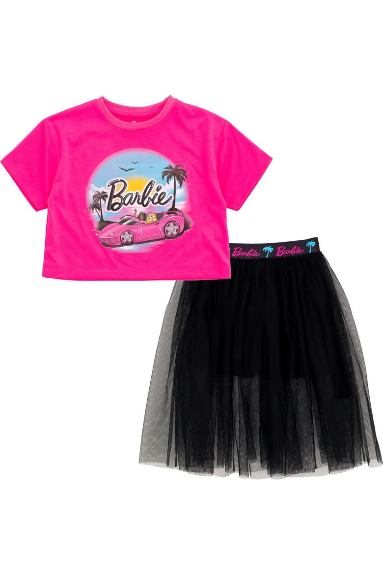 T-Shirt and Tulle Skort Set, Main, color, Pink and Black