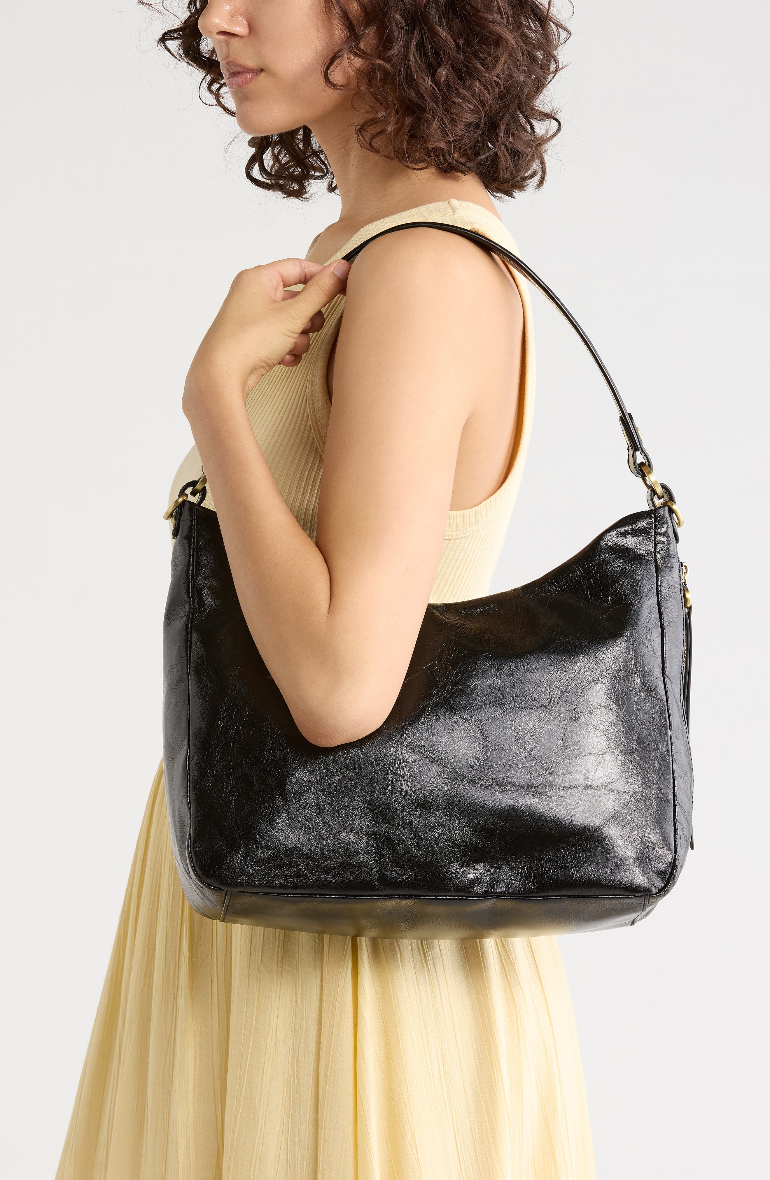 Delilah Leather Shoulder Bag, Alternate, color, BLACK