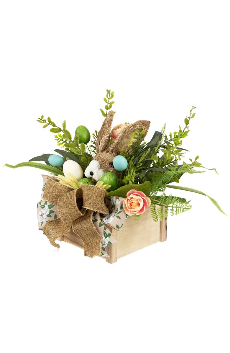 Northlight Boxed Floral Arrangement with Bunny Easter Decoration - 12", Alternate, color, Green