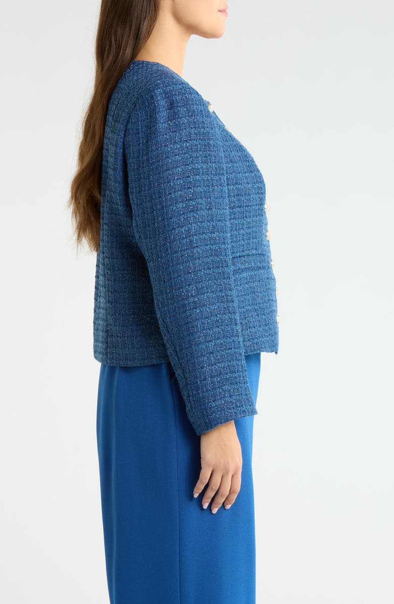 Tahari ASL Collarless Bouclé Jacket, Alternate, color, Riverside Blue