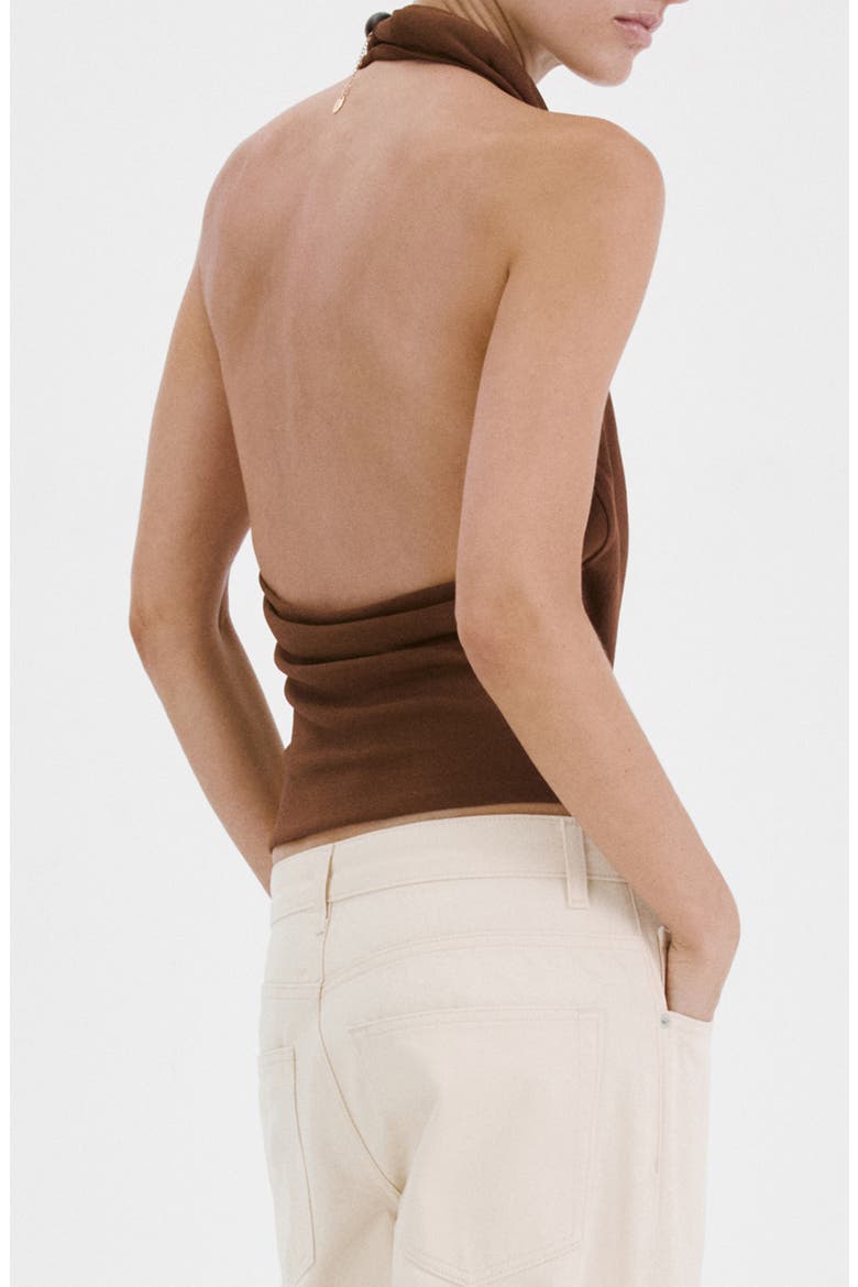 Coris Draped Halter Top, Alternate, color, BROWN