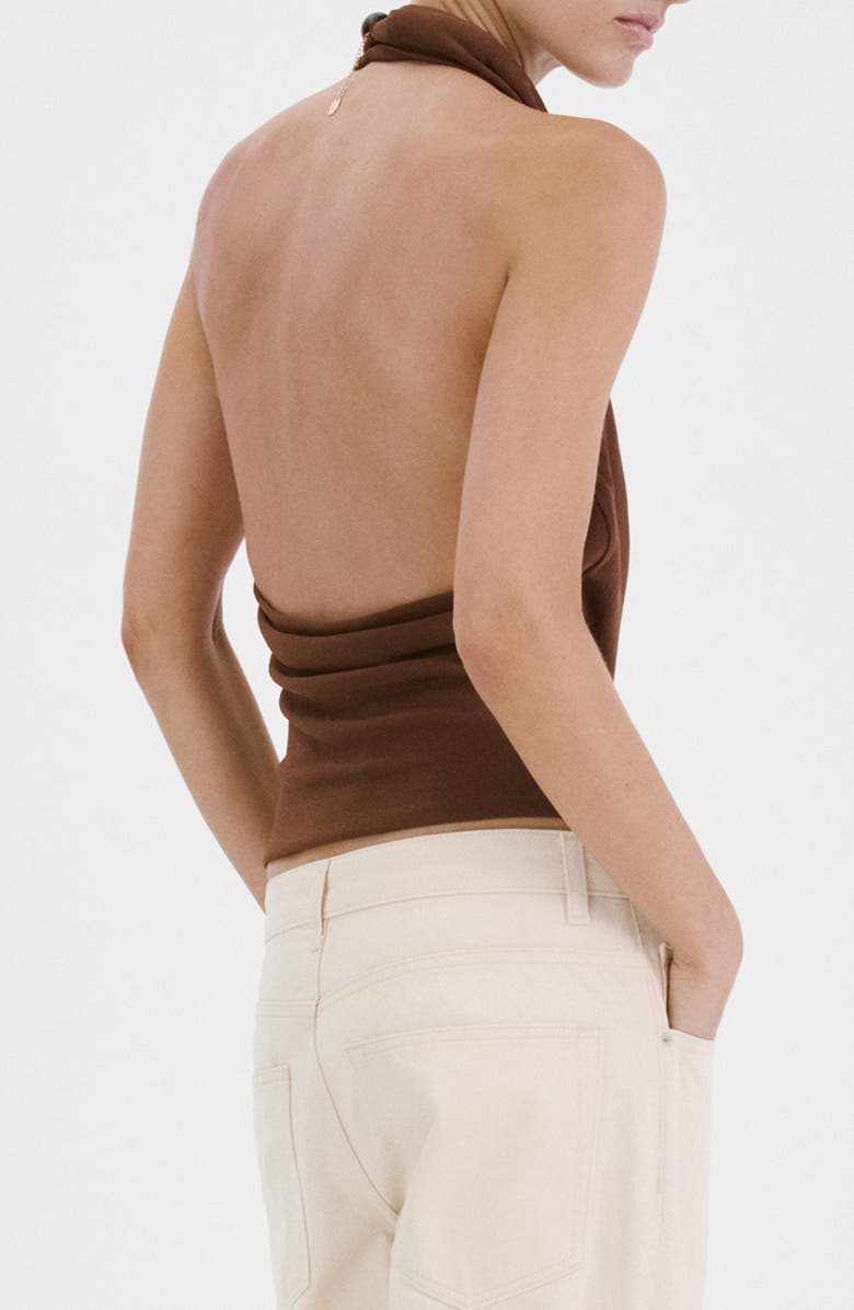 MANGO Coris Draped Halter Top, Alternate, color, Brown