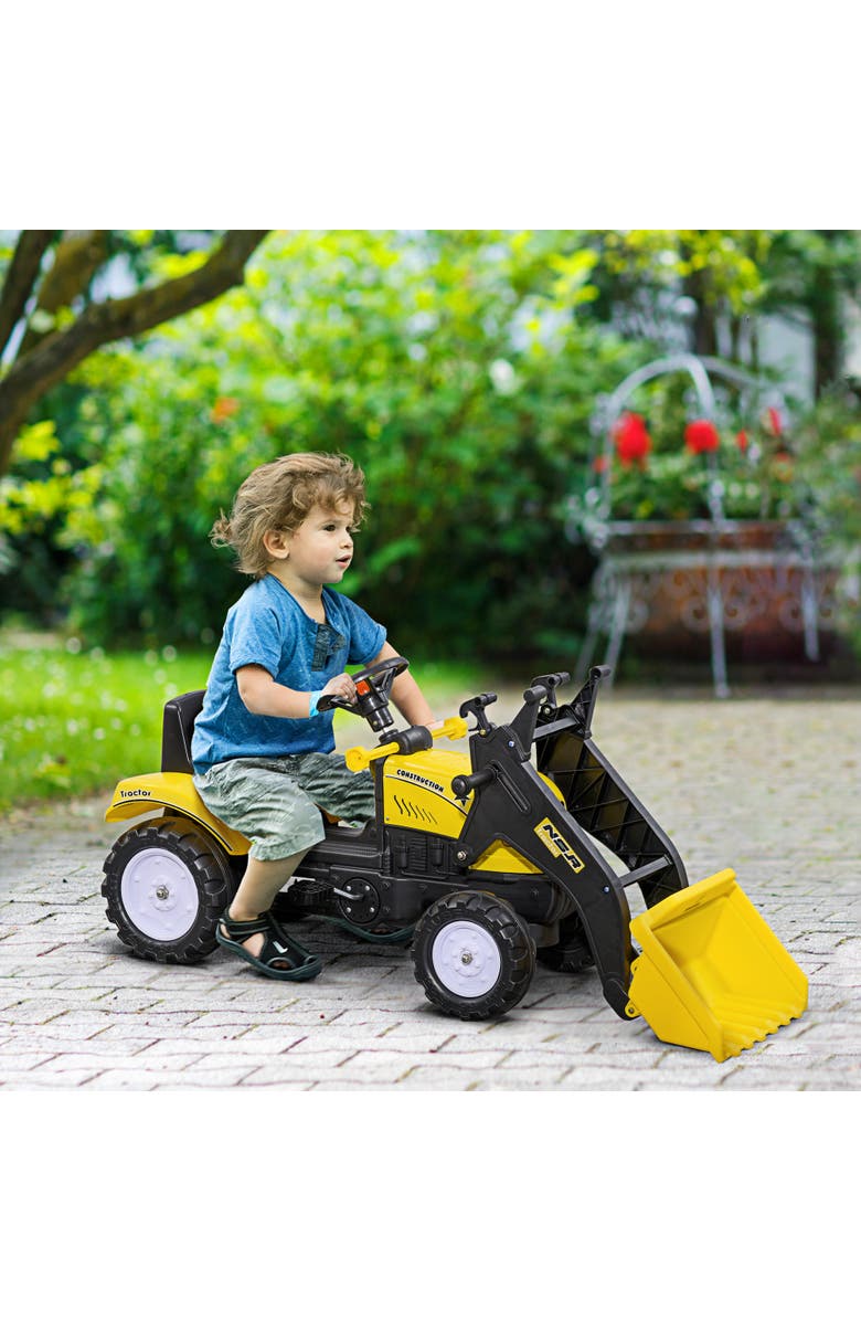 Aosom Kids Manual-Pedal Excavator with Front Loader, Alternate, color, Yellow
