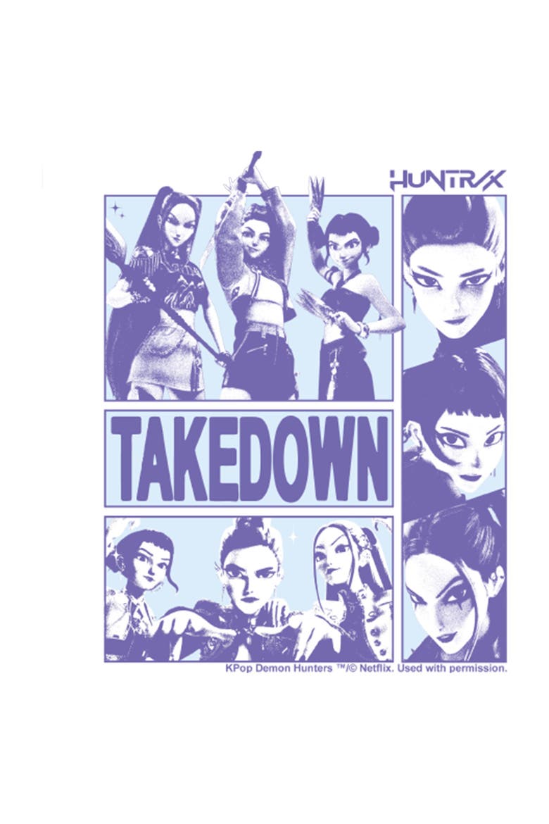 Girls' Takedown Idols Huntrix Logo Cropped T-Shirt, Alternate, color, White