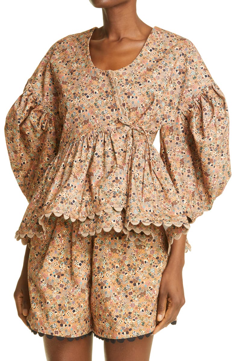 Kika Vargas Shona Print Wrap Top with Overlay, Alternate, color, 