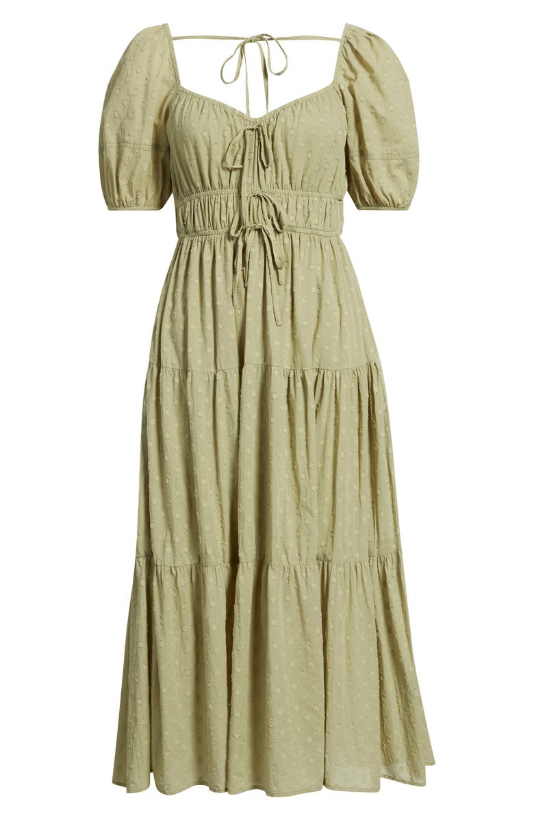 Blu Pepper Puff Sleeve Tiered Cotton Midi Dress, Main, color, Olive