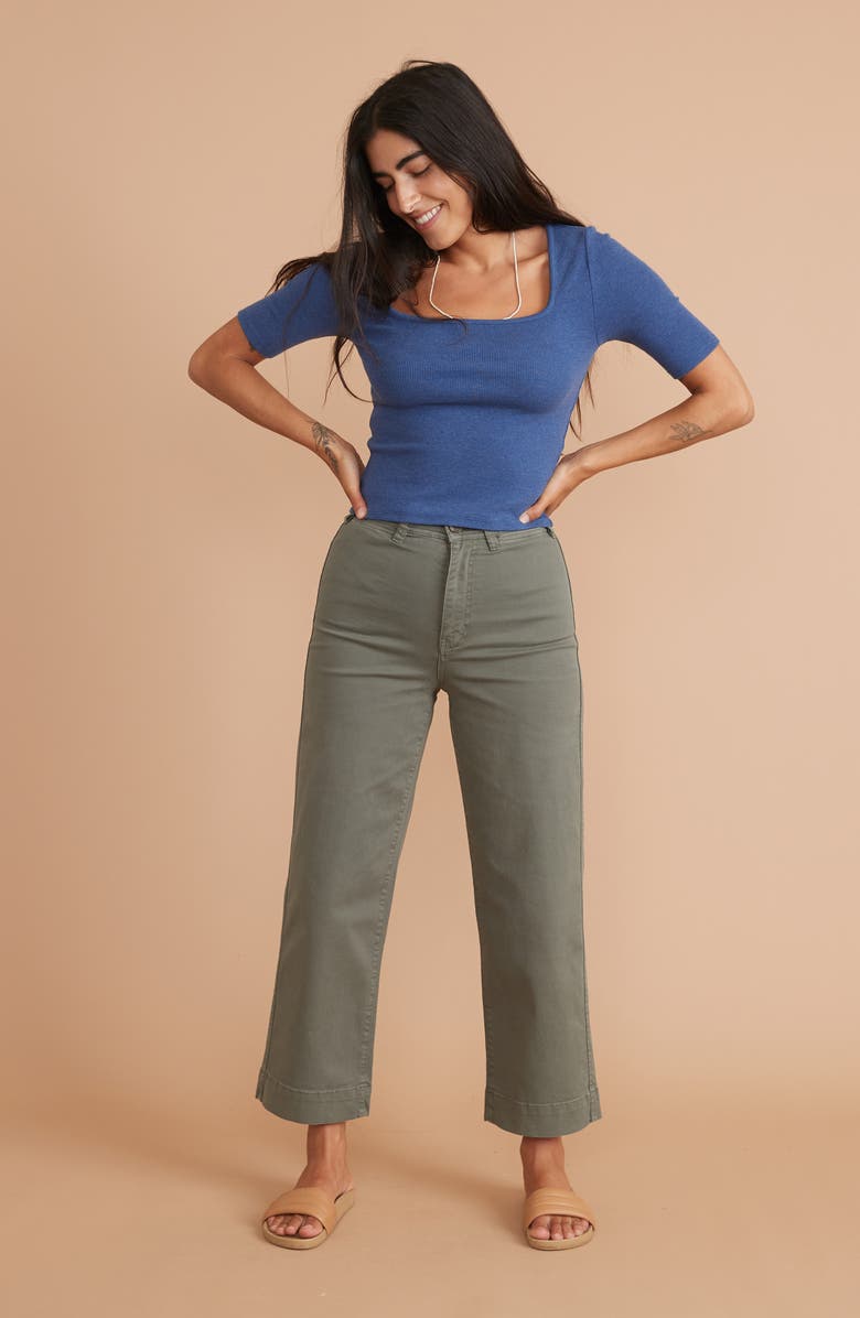 Marine Layer Bridget Cotton Blend Ankle Pants, Alternate, color, Olive