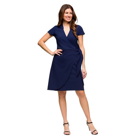 Maternity Mandarin Collar Knee Length Wrap Dress