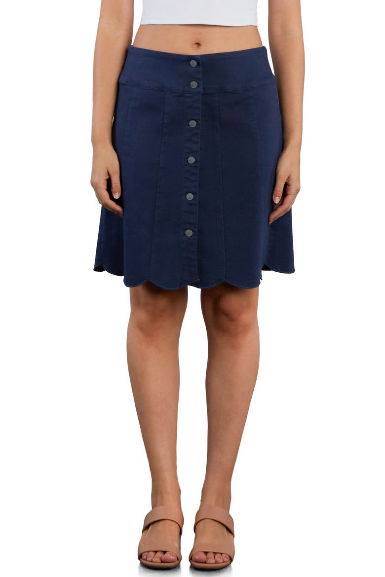 Scalloped Hem Denim Miniskirt, Main, color, GIBRALTAR SEA