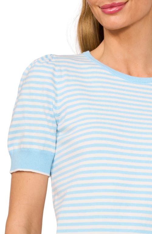 Cece Stripe Short Sleeve Sweater In Waterfall