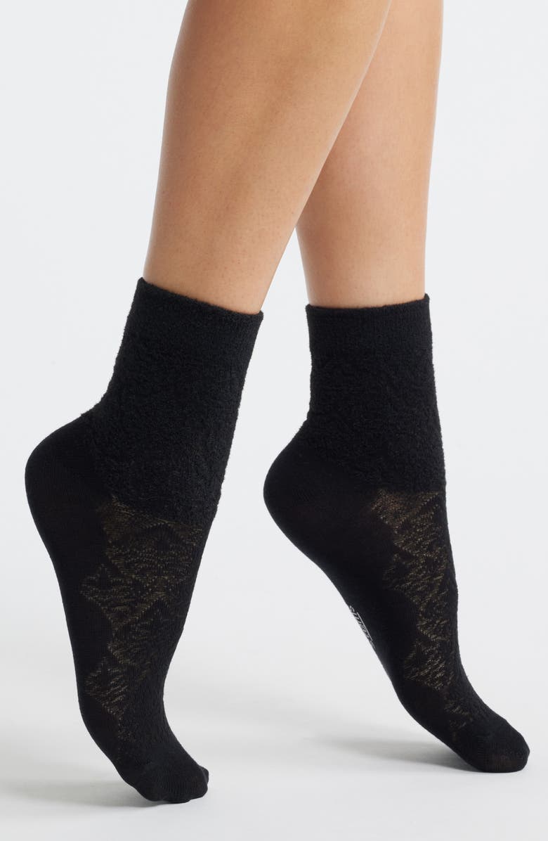 Stems Fleur Cotton Blend Crew Socks, Main, color, Black