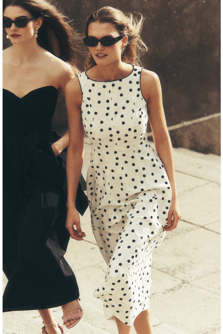 Annet Linen Blend Midi Dress, Alternate, color, IVORY PAINTED DOT SPACED