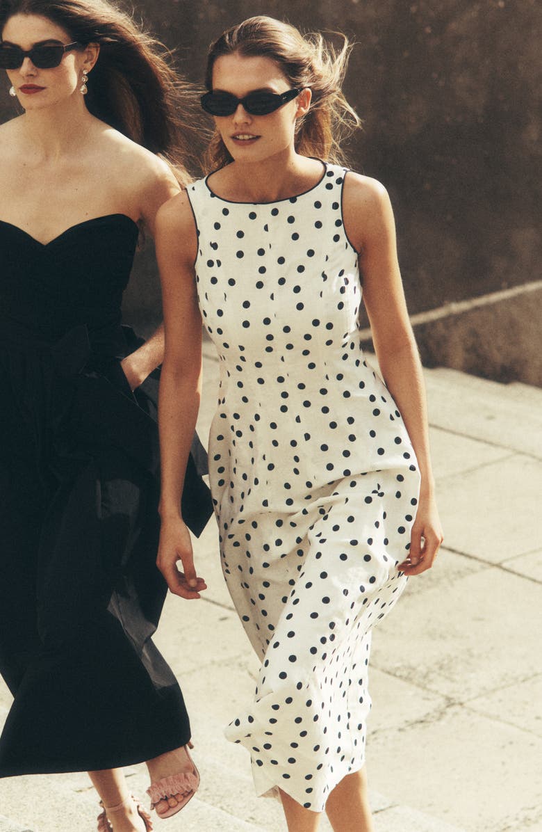 Boden Annet Linen Blend Midi Dress, Alternate, color, Ivory Painted Dot Spaced