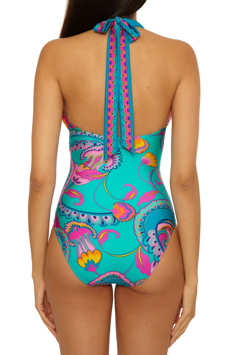 Trina Turk Mykonos Plunge One-Piece Swimsuit, Alternate, color, Turquoise Multi