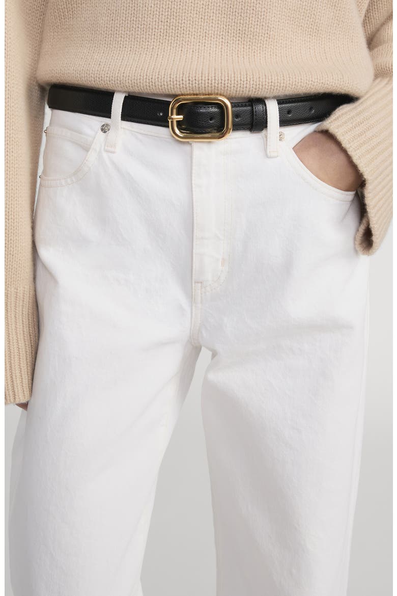 The Rounded Buckle Leather Belt, Alternate, color, BLACK