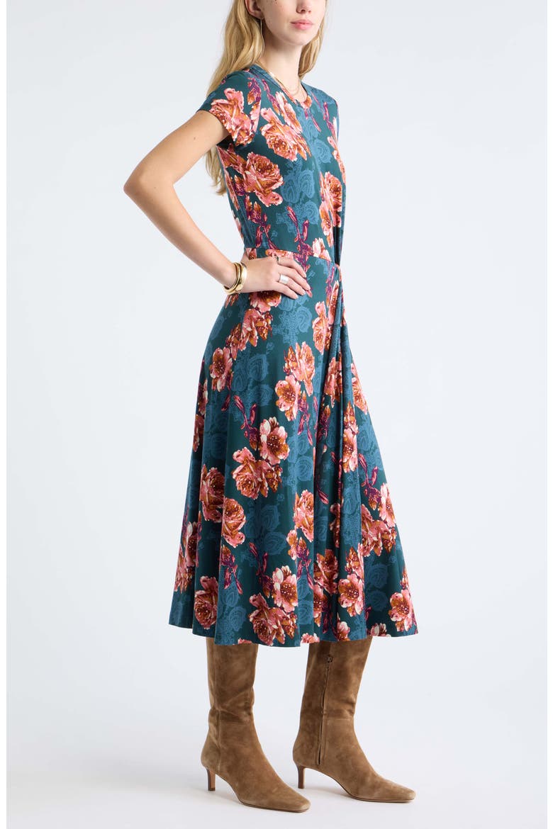 Twist Waist Jersey Midi Dress, Alternate, color, GREEN- PINK PAISLEY BOUQUET