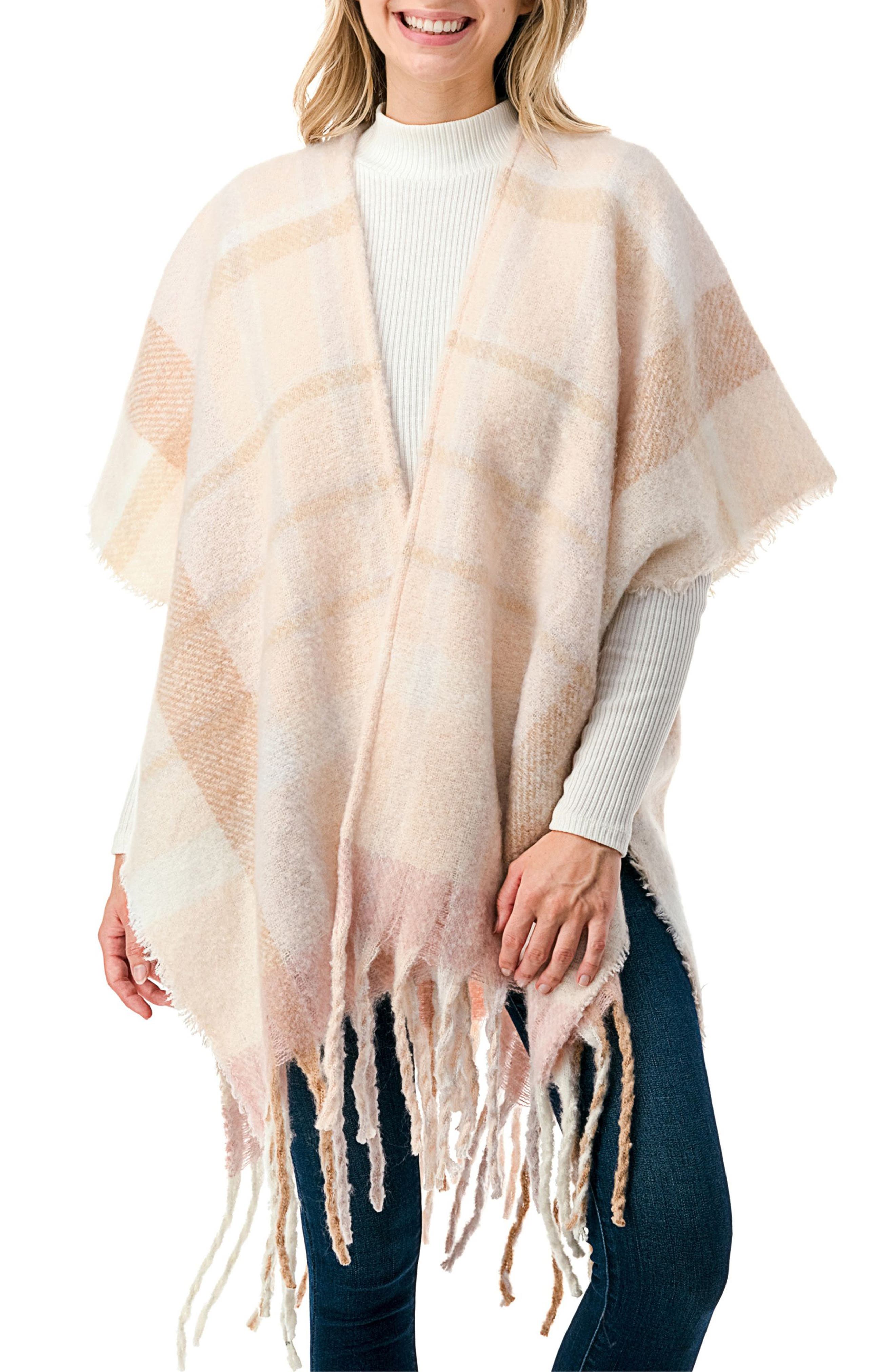 MARCUS ADLER Fringe Plaid Ruana