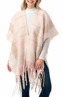 MARCUS ADLER Fringe Plaid Ruana