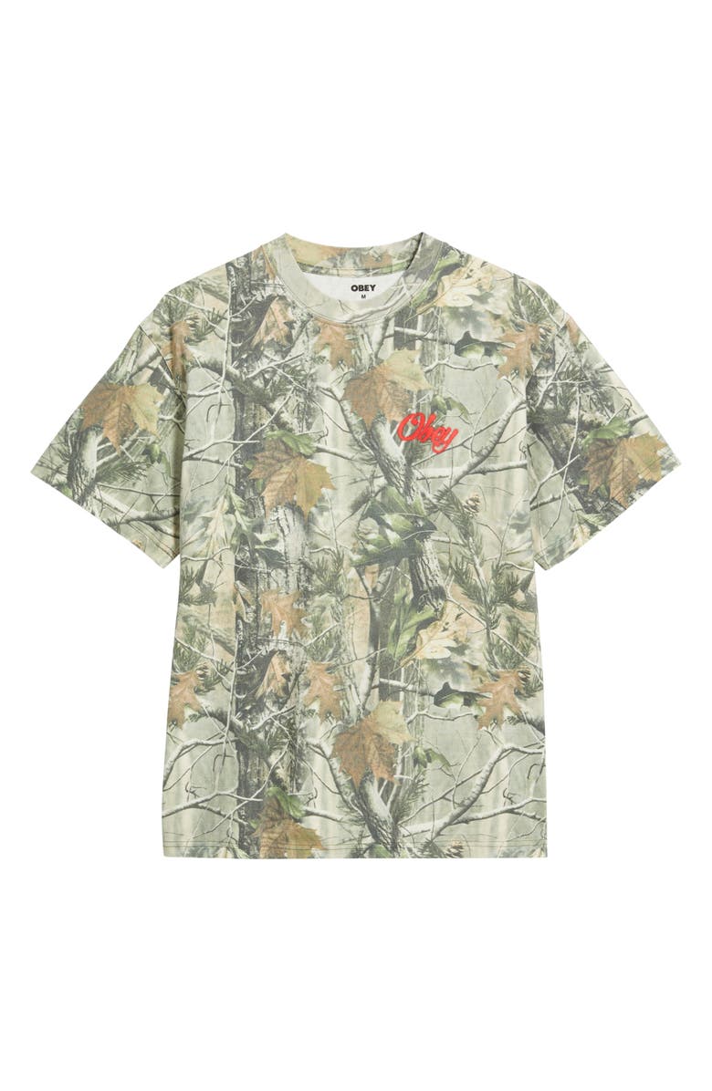 Obey Airbrushed Rose Logo Camouflage T-Shirt, Alternate, color, Leaf Camo