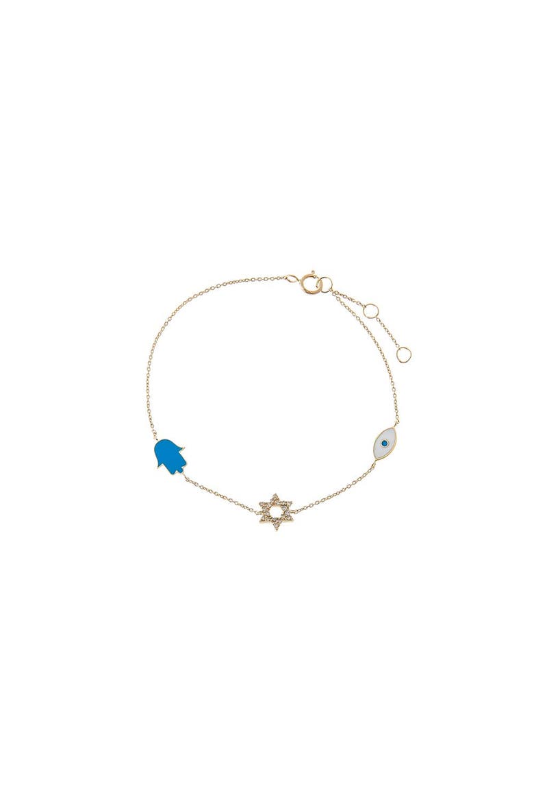 Diamond & Colored Enamel Jewish Charms Bracelet 14K, Main, color, 14K Gold