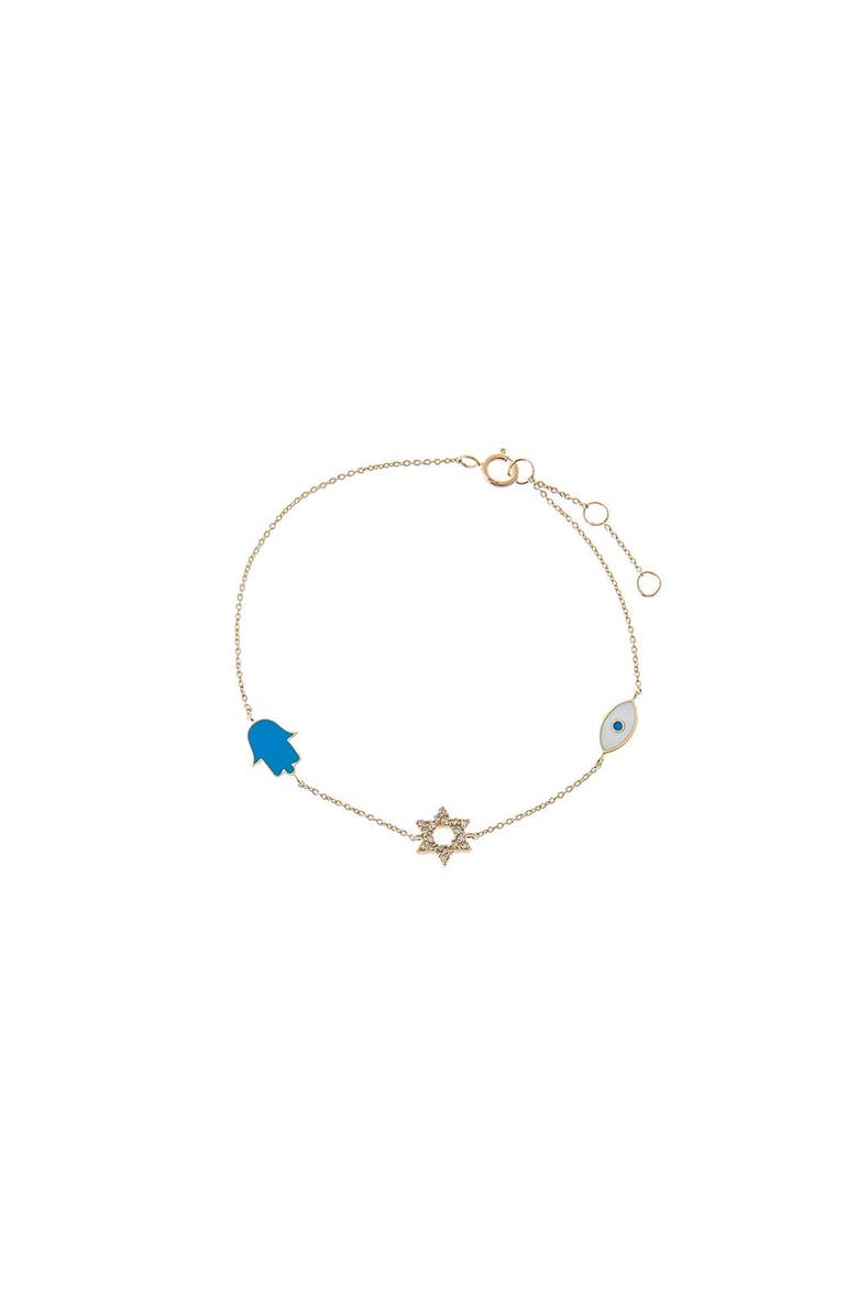 BY ADINA EDEN Diamond & Colored Enamel Jewish Charms Bracelet 14K, Main, color, 14K Gold