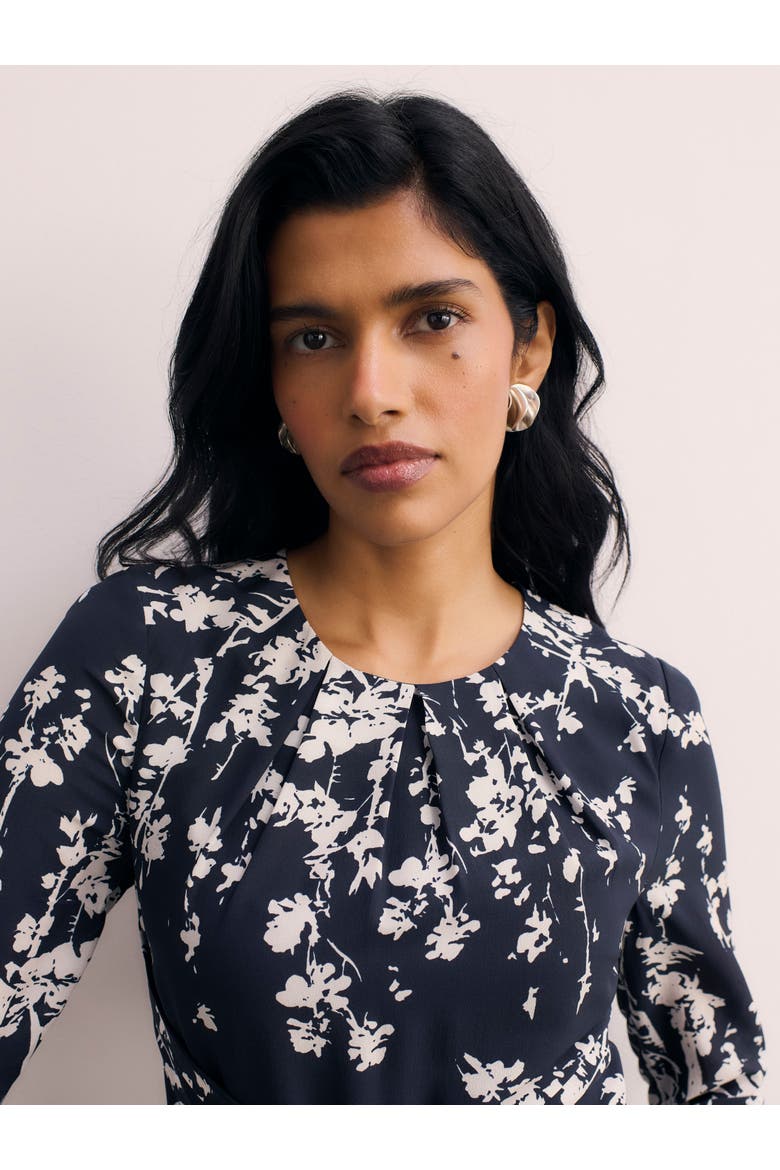 Rosaire Floral Print Dress, Alternate, color, Navy