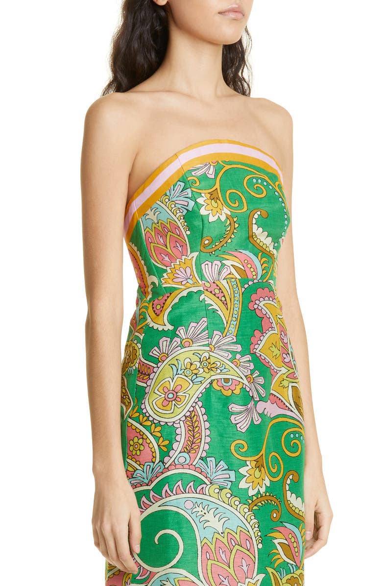 ALEMAIS Marion Print Strapless Linen Blend Dress, Alternate, color, 