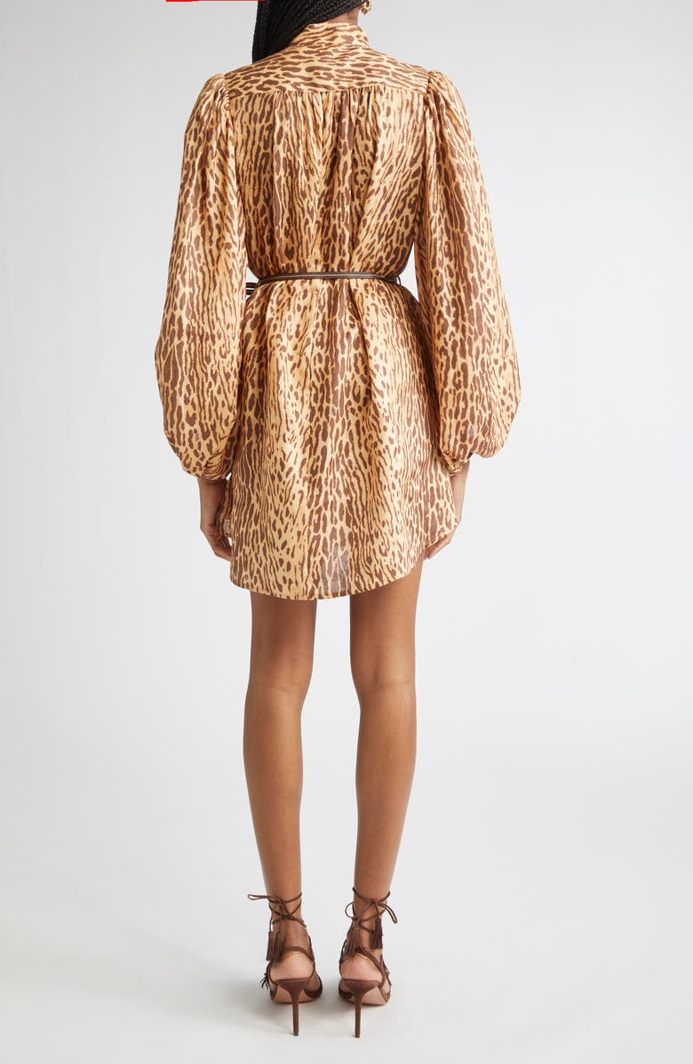 Zimmermann Cascadian Leopard Print Long Sleeve Tunic Dress, Alternate, color, Tan Leopard