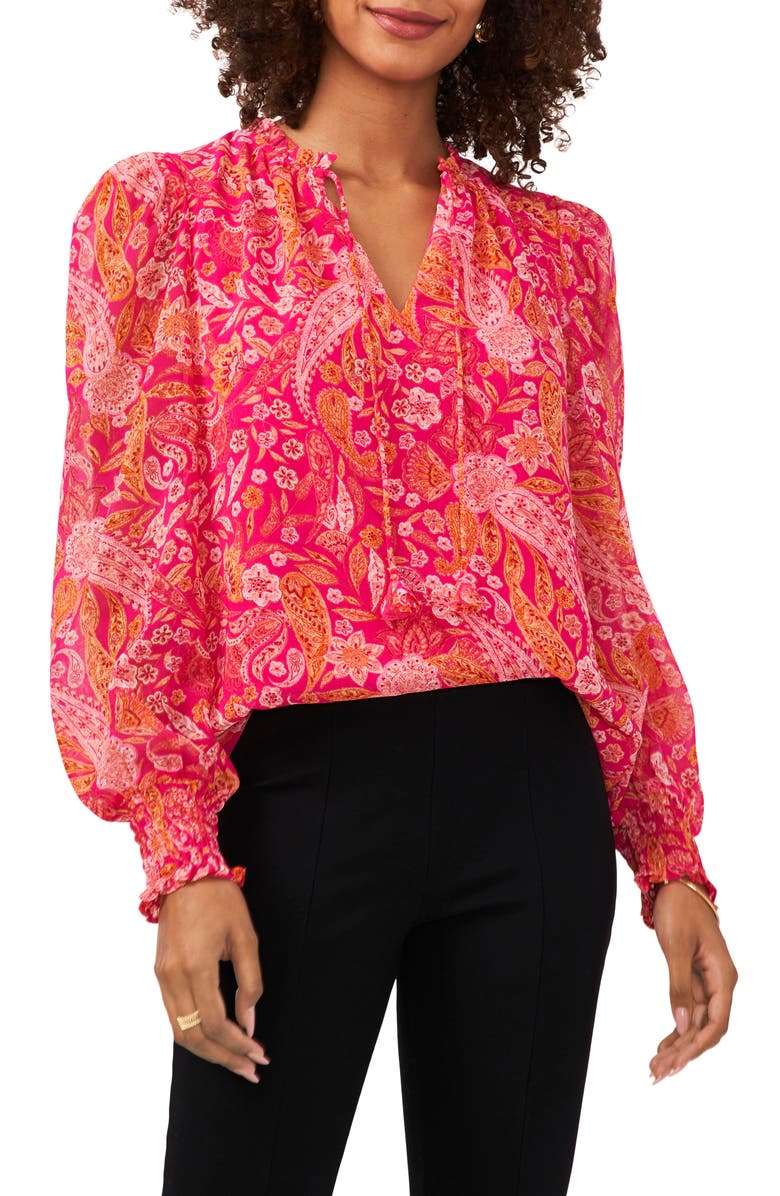 Chaus Tie Neck Smocked Blouse, Main, color, 