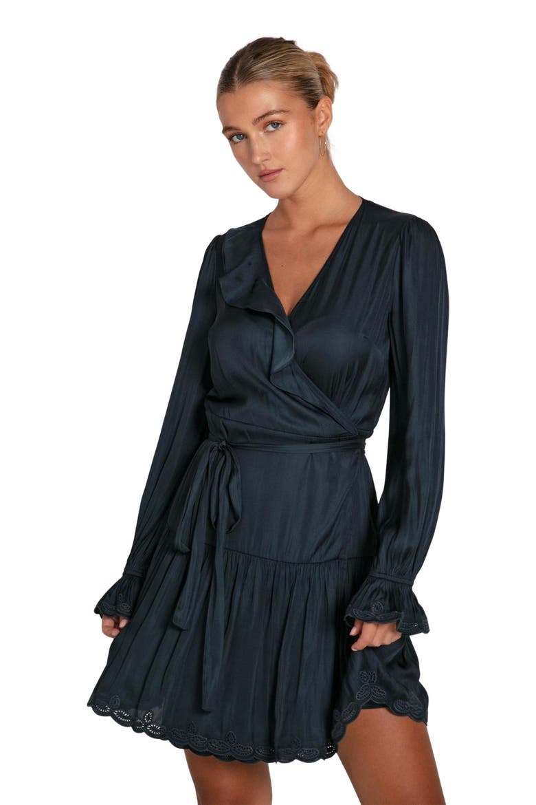Wild Flower Embroidered Wrap Dress, Alternate, color, Navy