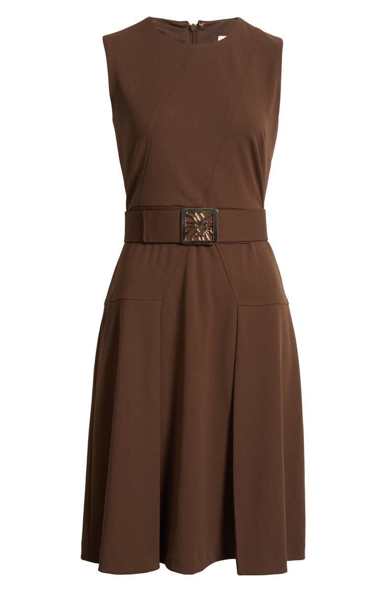 Anne Klein Belted Panel Jewel Neck Dress, Main, color, Molasses