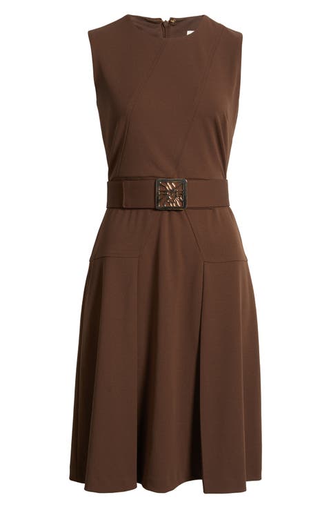 Belted Panel Jewel Neck Dress
