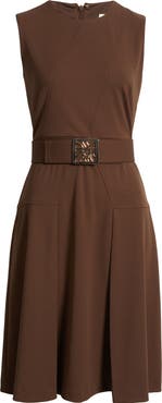 Anne Klein Belted Panel Jewel Neck Dress