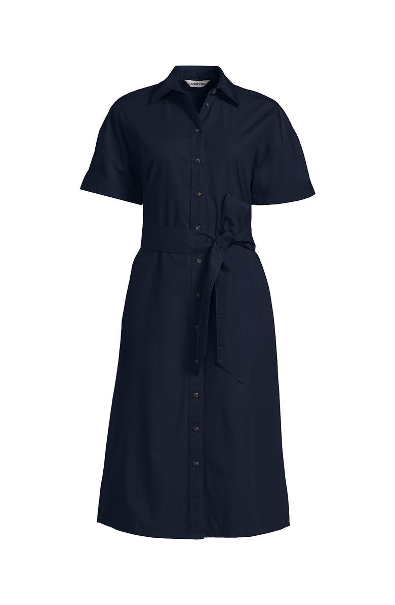 Lands' End Cotton Poplin Button Front Dress, Alternate, color, Navy