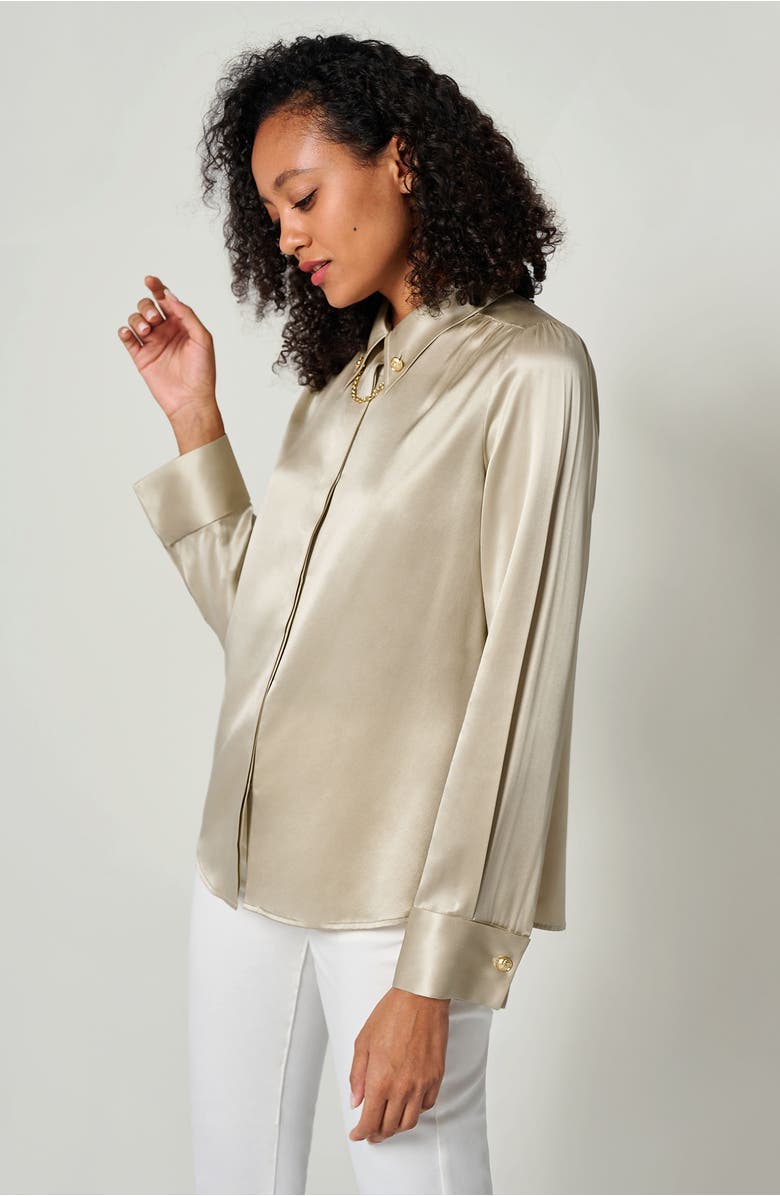 Lilysilk Silk Blouse With Metal Chain, Alternate, color, Medium Brown